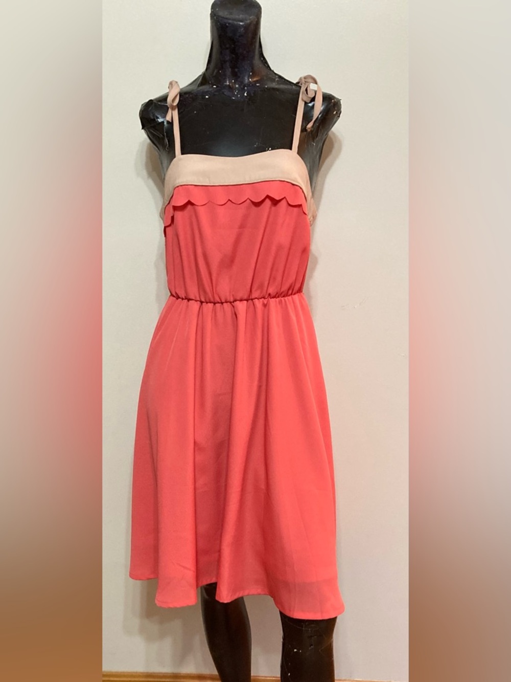 Coral Pink Summer Dress with Tan Trim
Item# TSd28